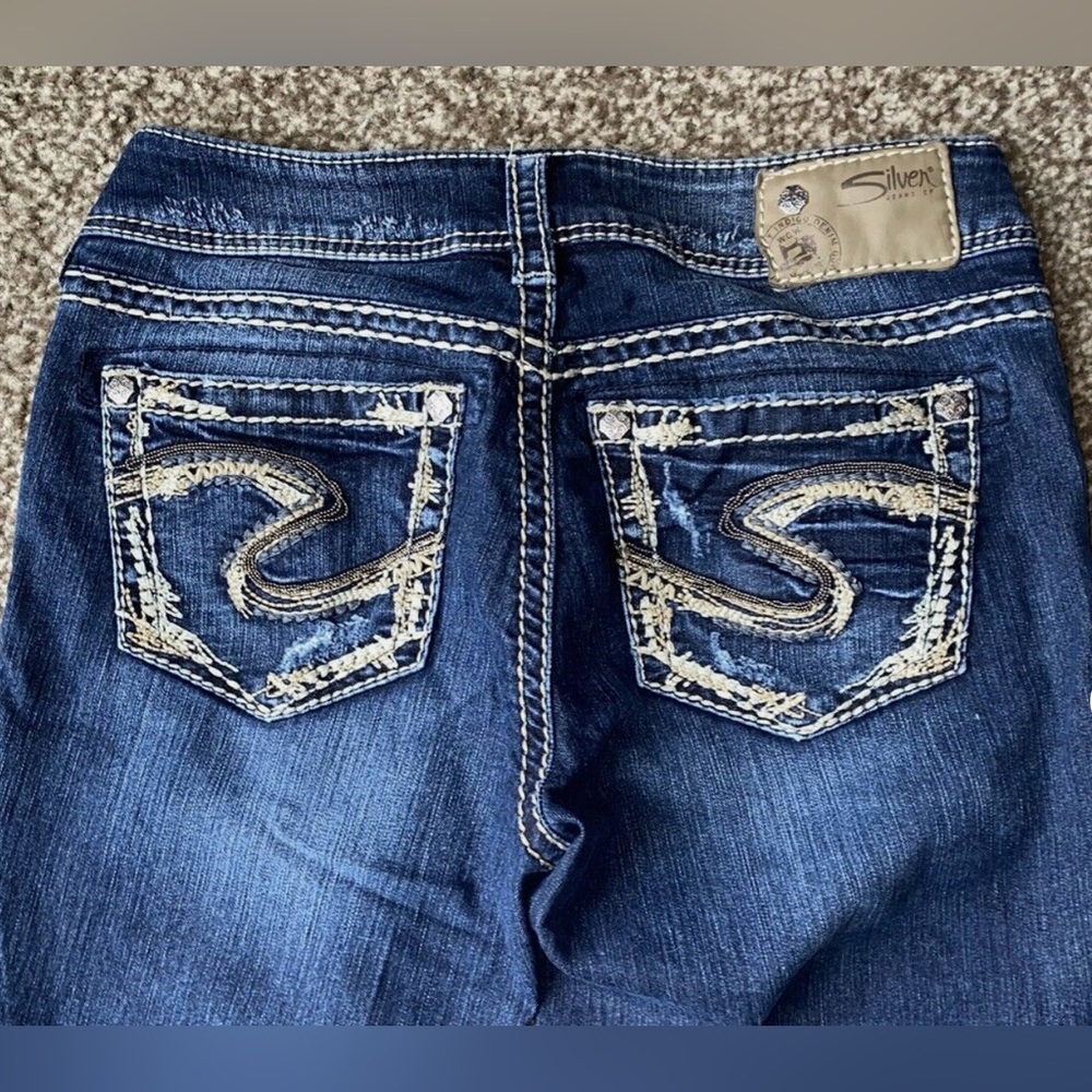 Silver Jeans - Suki Mid Rise Bootcut Thick Stitching Blue W27 L33